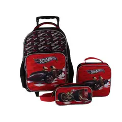 DISNEY - Set de 3 piezas mochila + estuche + lonchera -Hot Wheels