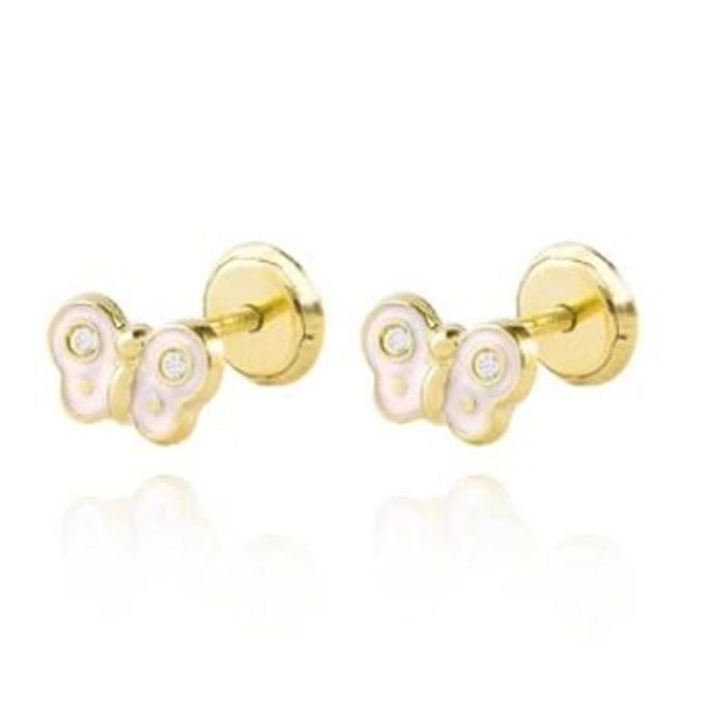 JB JOYAS BARON - Aros de Oro 18kt Mariposa Circón nacar