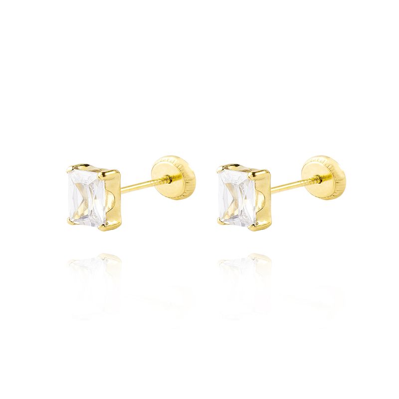 JB JOYAS BARON - Aros de Oro 18kt Circón rectangular 6 mm por 4 mm