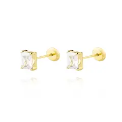 JB JOYAS BARON - Aros de Oro 18kt Circón rectangular 6 mm por 4 mm