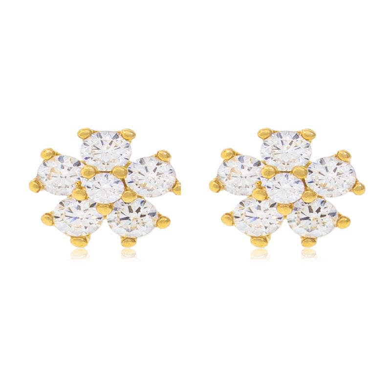 JB JOYAS BARON - Aros de Oro 18kt Modelo Flor 6 circones