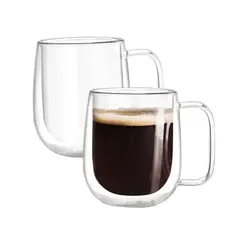 SANTU HOME & DECO - Pack 2 Tazas Doble Vidrio 350 ml