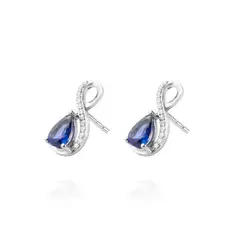 JB JOYAS BARON - Aros de Oro 18kt con Diamantes 6pts total SI/H 85pts Zafiro