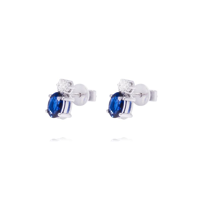 JB JOYAS BARON - Aros Oro Blanco 18kt Diamantes 8pts y 14pts Zafiro