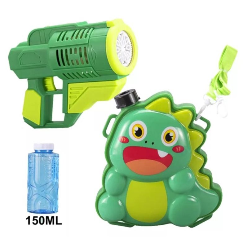GENERICO - Pistola Mochila Lanza Burbujas Dinosaurio + 1 Carga