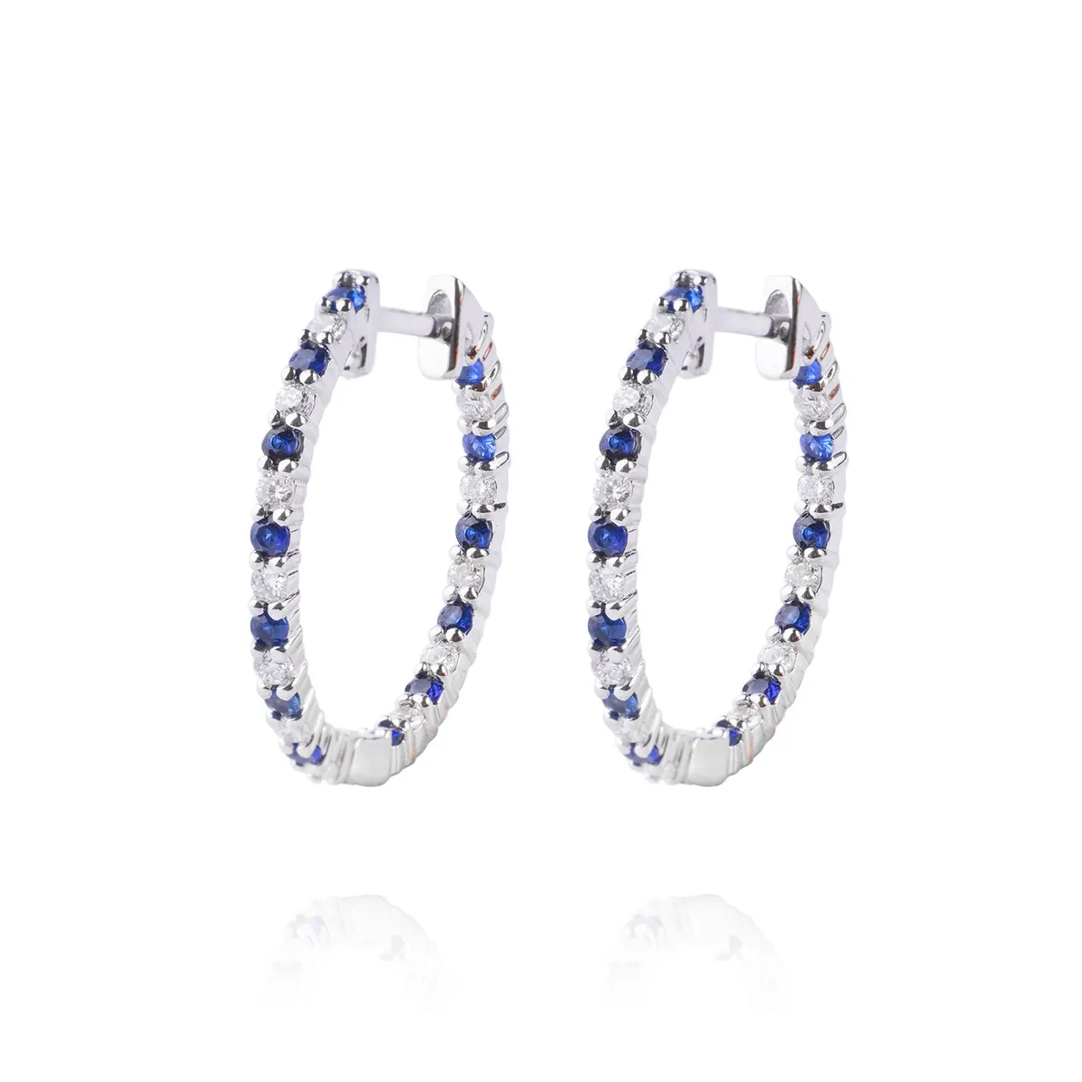 JB JOYAS BARON - Aros Oro Blanco 18kt Diamantes 26pts total SI/H 34pts Zafiro