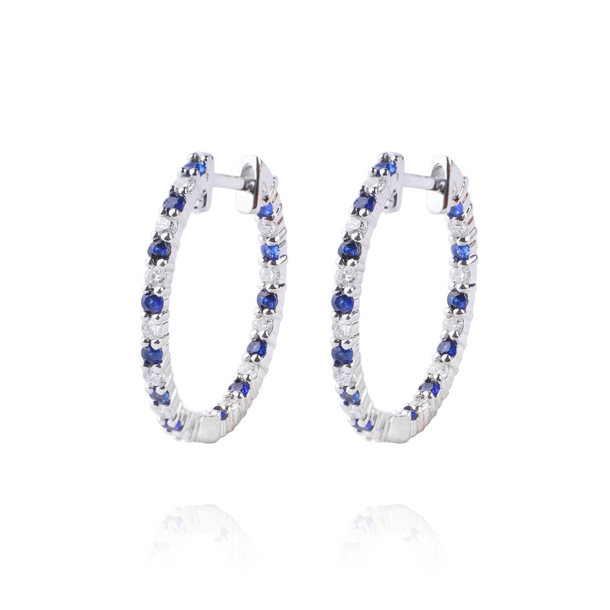 JB JOYAS BARON - Aros Oro Blanco 18kt Diamantes 26pts total SI/H 34pts Zafiro