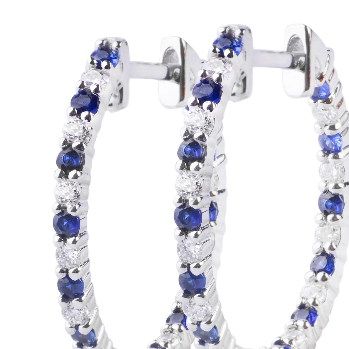 JB JOYAS BARON - Aros Oro Blanco 18kt Diamantes 26pts total SI/H 34pts Zafiro