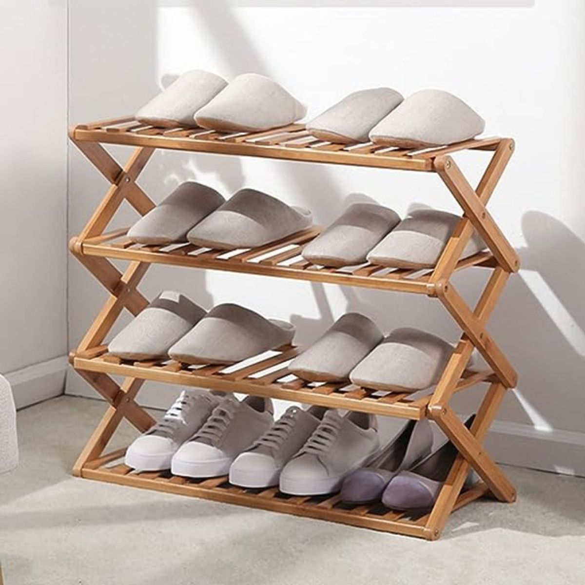 SOHOGAR - Zapatero plegable de madera con 4 niveles 70x25x68 cm