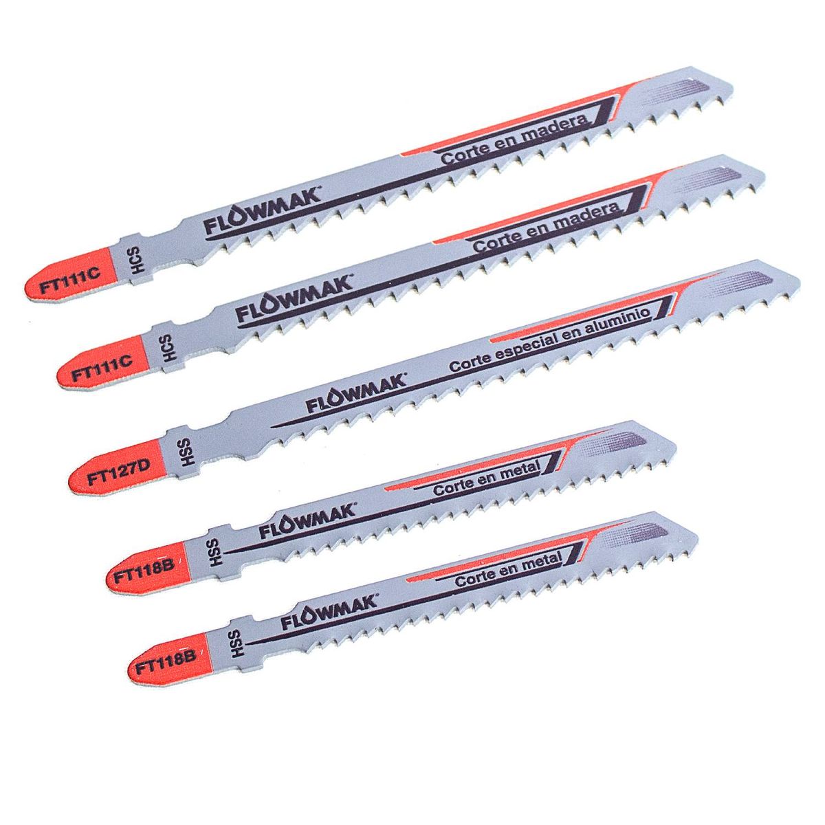 FLOWMAK - Set hojas caladora madera metal aluminio5 piezas