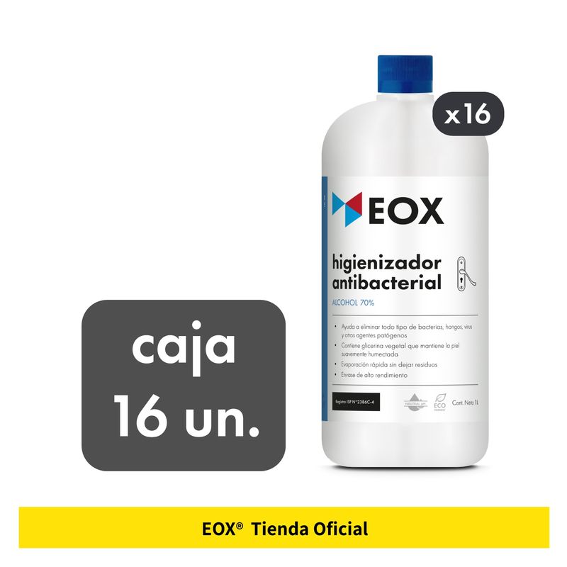 GENERICO - Caja 16 Un. Higienizador Alcohol 70% Registro Isp Eox 1 L