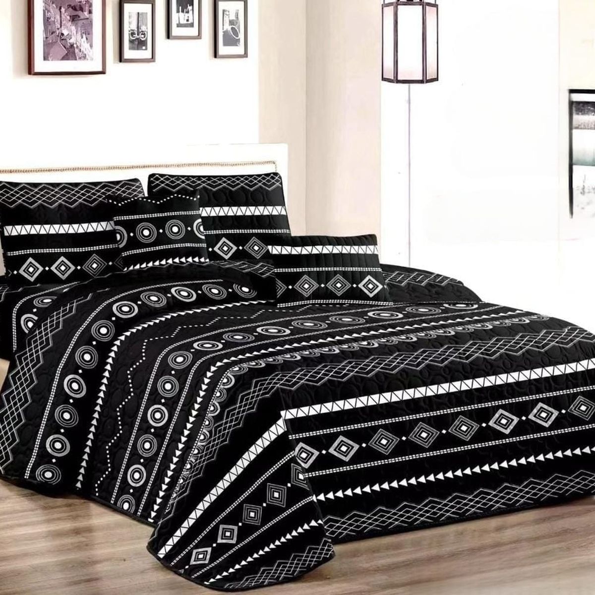 GENERICO - Quilt de Verano 1.5 Plaza. Color Negro con Diseño TFCC407