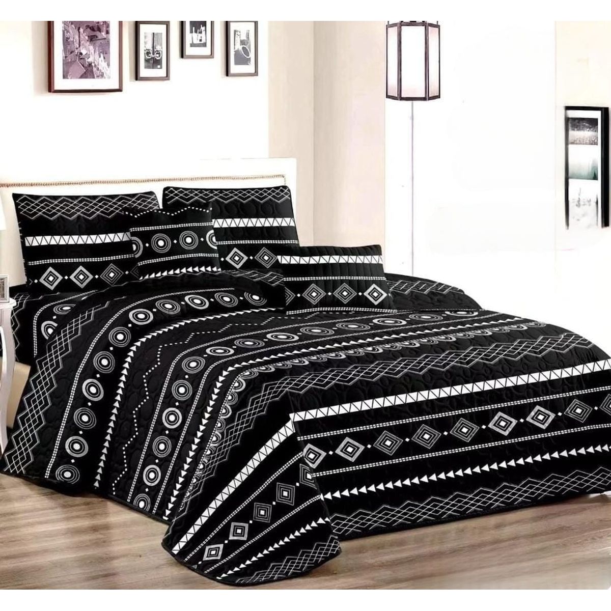 GENERICO - Quilt de Verano 1.5 Plaza. Color Negro con Diseño TFCC407