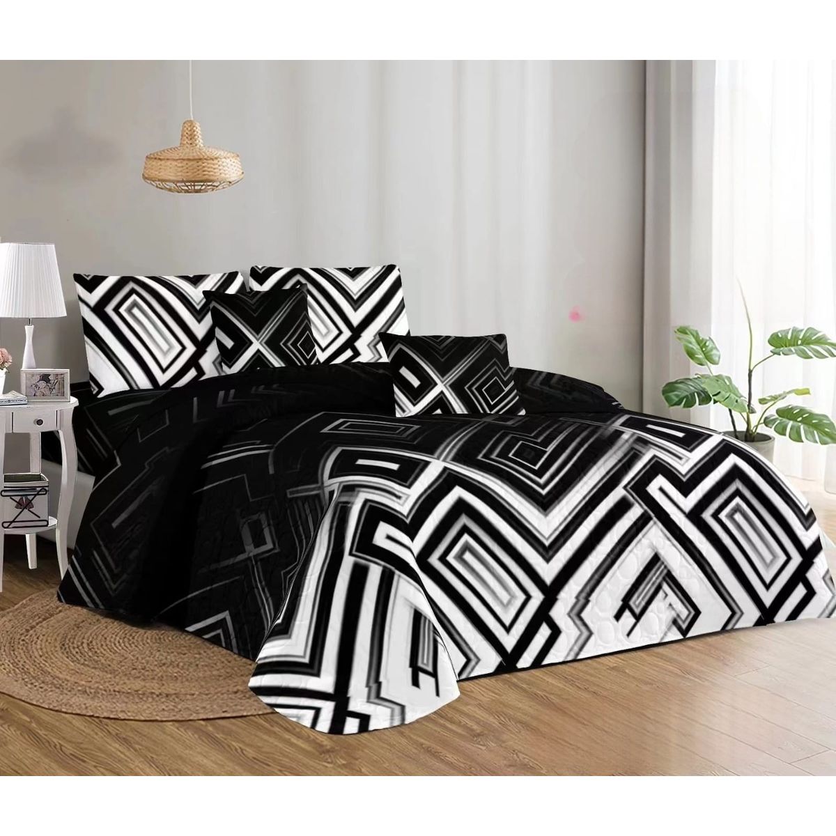 GENERICO - Quilt de Verano 15 Plaza Color Negro con Diseño TFCC408