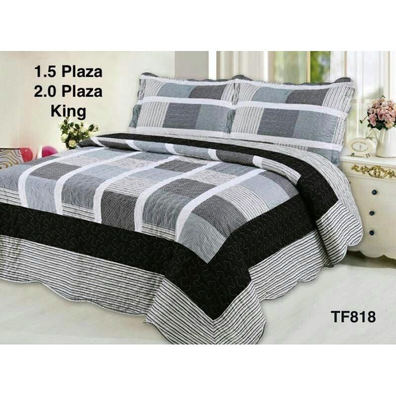 GENERICO - Quilt de Verano 1.5 Plaza. Color Gris con Diseño TFCC400
