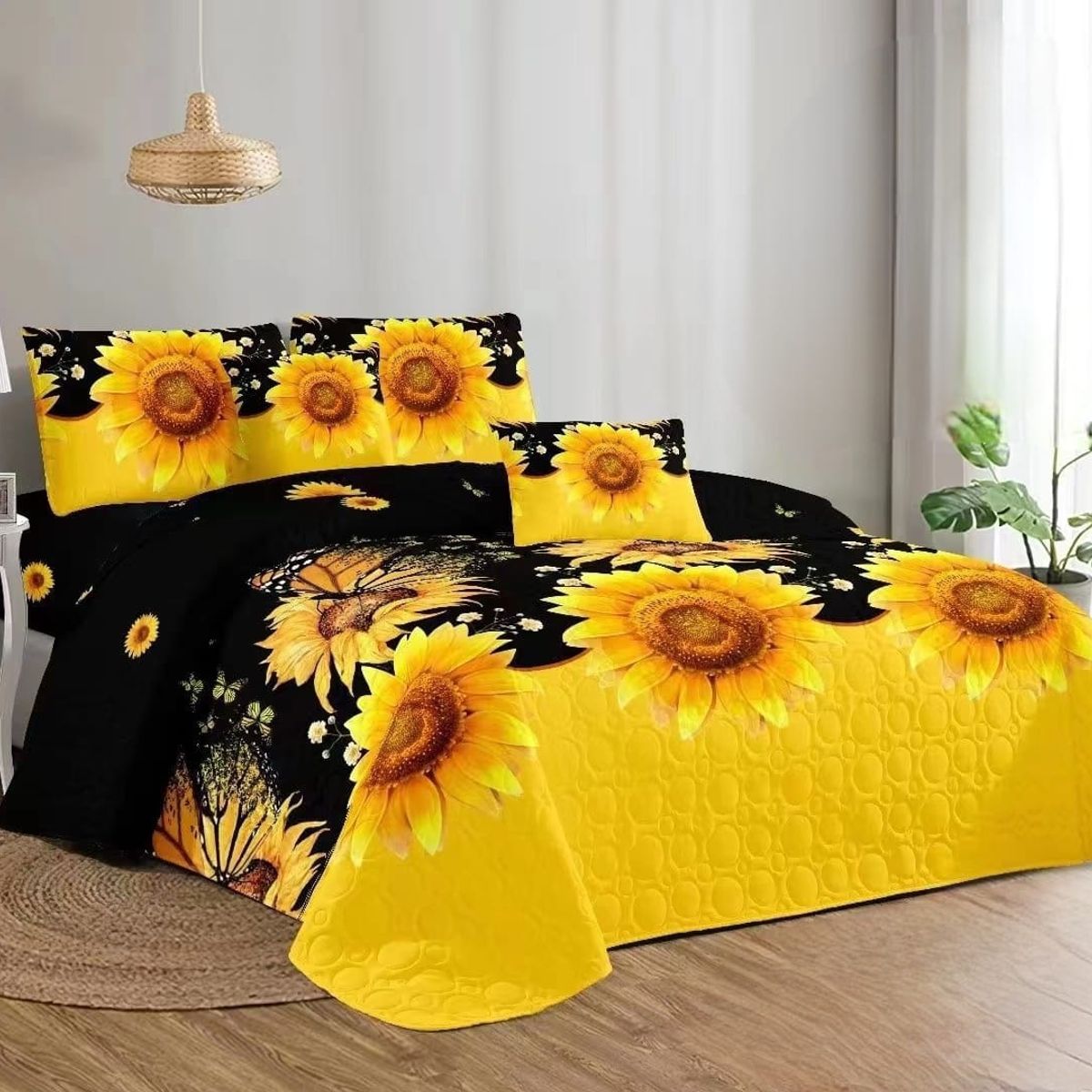 GENERICO - Cobertor de verano tipo Quilt con fundas - Cubrecamas 2 Plazas Girasoles