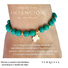 GENERICO - Pulsera trebol con Piedra Turquesa y baño de oro