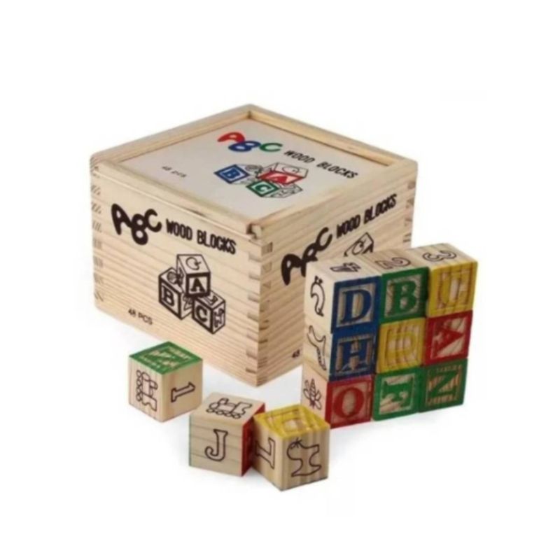 OEM - Cubo De Madera 48 Piezas Juguete Didactico Letras Y Numero