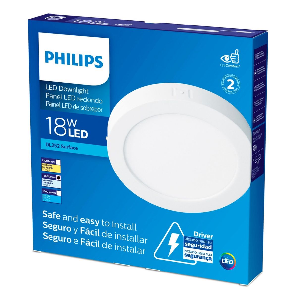 PHILIPS - Panel Plafón Sobrepuesto Redondo Led Philips 18w 4000k 1300Lm DL252