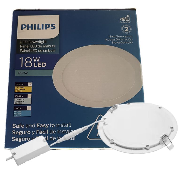 PHILIPS - Panel Plafón Embutir Redondo Led Philips 18w 3000k 1300Lm DL252 Calida
