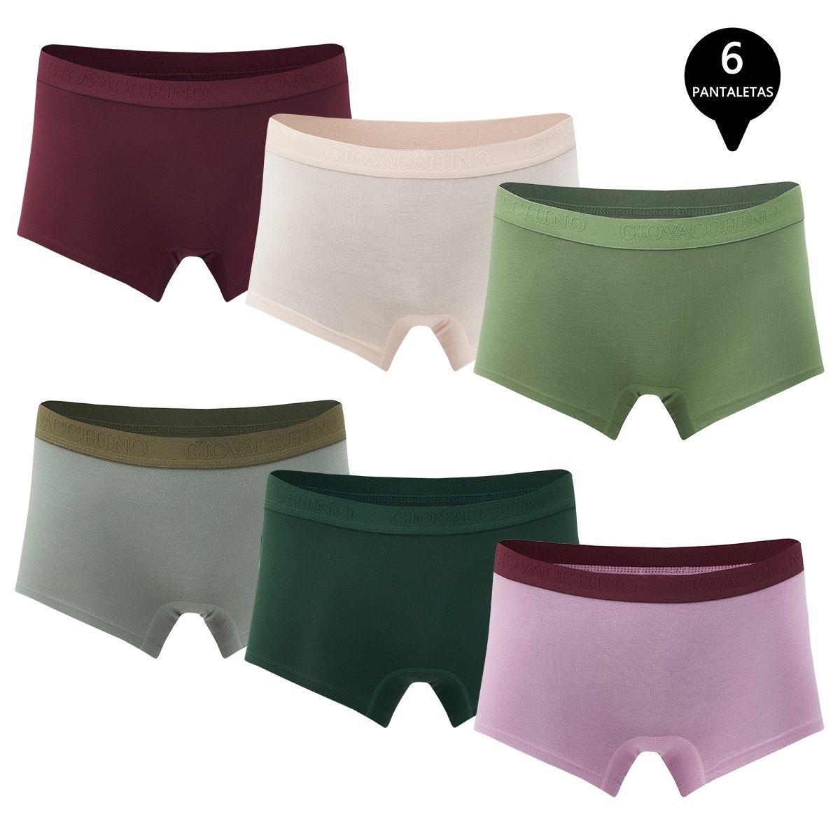 GIOVACCHINO - Pack de 6 Calzones Boxer Pantaleta bambú Mujer.