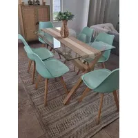 MESA DE COMEDOR 140X90 + 6 SILLAS TULIP FELPA VERDE MENTA