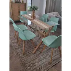 GENERICO - MESA DE COMEDOR 140X90 + 6 SILLAS TULIP FELPA VERDE MENTA