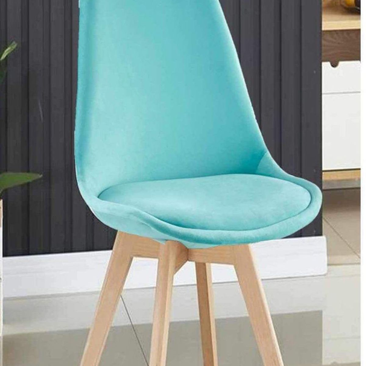 GENERICO - MESA DE COMEDOR 140X90 + 6 SILLAS TULIP  FELPA VERDE MENTA