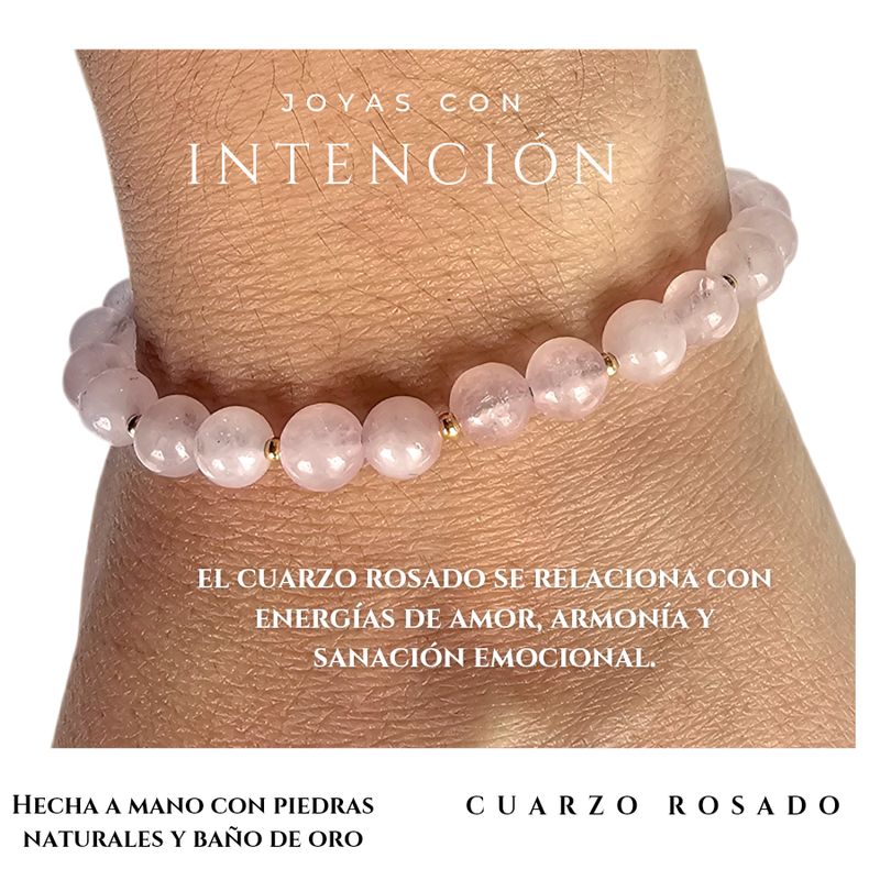 GENERICO - Pulsera con Piedra cuarzo rosado y baño de oro