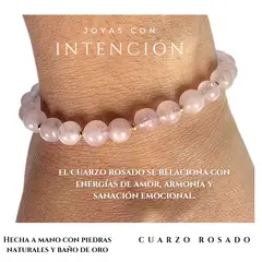 GENERICO - Pulsera con Piedra cuarzo rosado y baño de oro