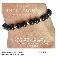 GENERICO - Pulsera con Piedra ónix y baño de oro