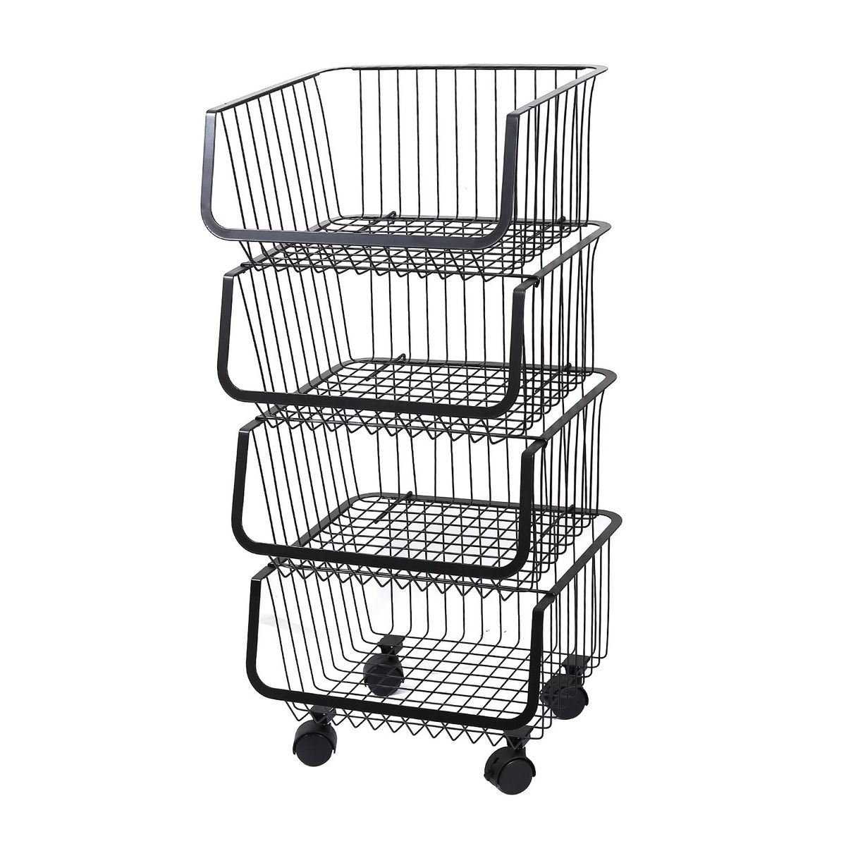 SOHOGAR - Organizador multiusos con ruedas de 4 canastos negro