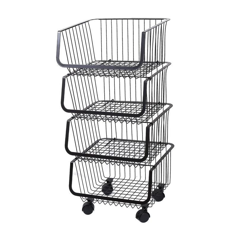 GENERICO - Organizador multiusos con ruedas de 4 canastos negro