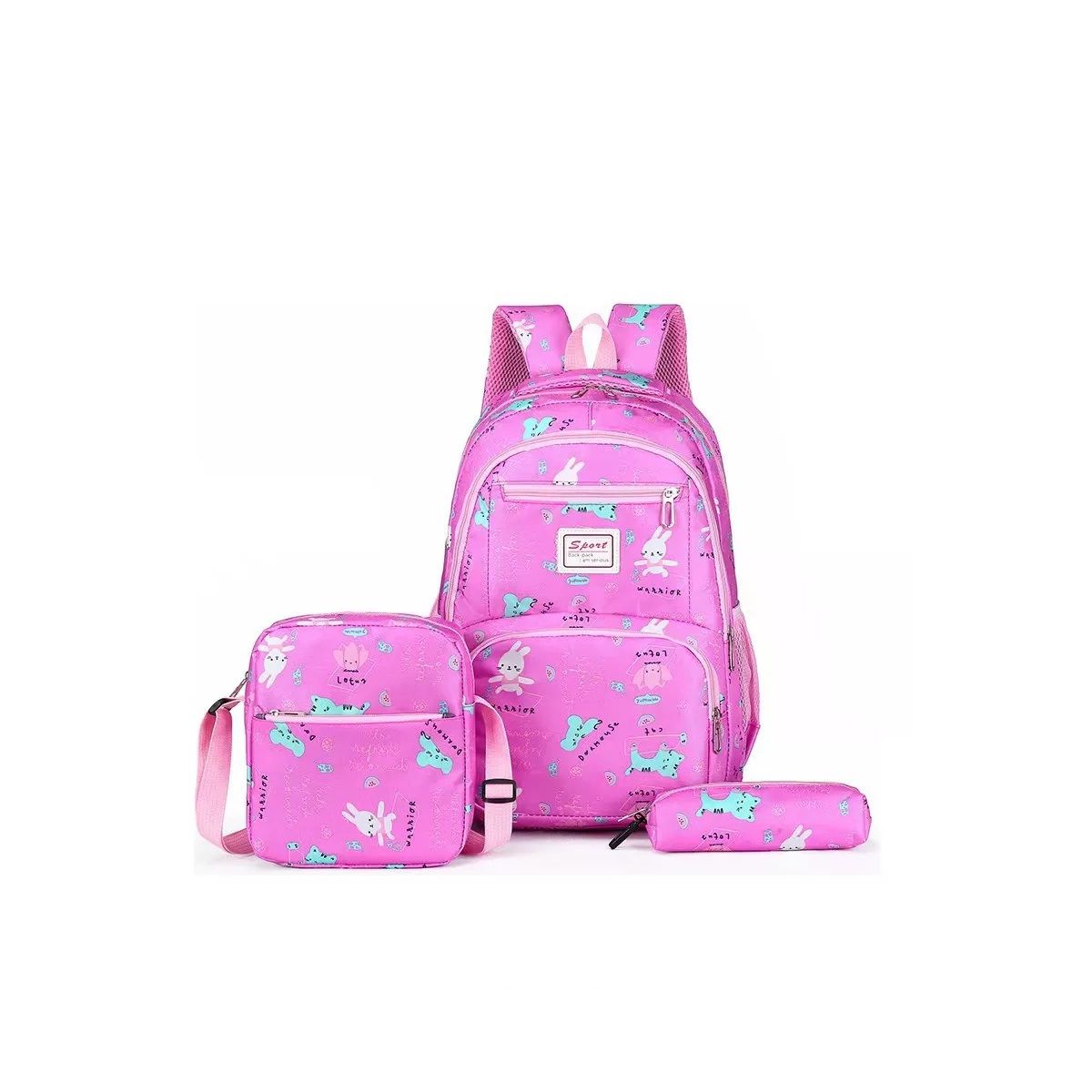 GENERICO - Set Mochila - Lonchera - Estuche Para Niñas Gatito Rosa
