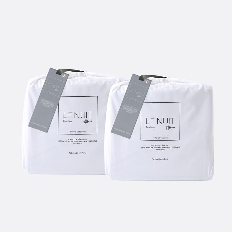 2 Sabanas King 300 Hilos Algodon Pima Peruano Percale Liso Blanco
