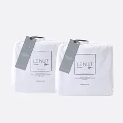 LE NUIT - 2 Set Sábanas King 300 Hilos Algodón Pima Peruano Percale Liso Blanco