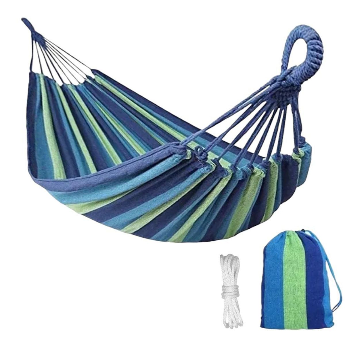 GENERICO - Hamaca Colgante Camping 75x195 Cm 100 Algodón Azul