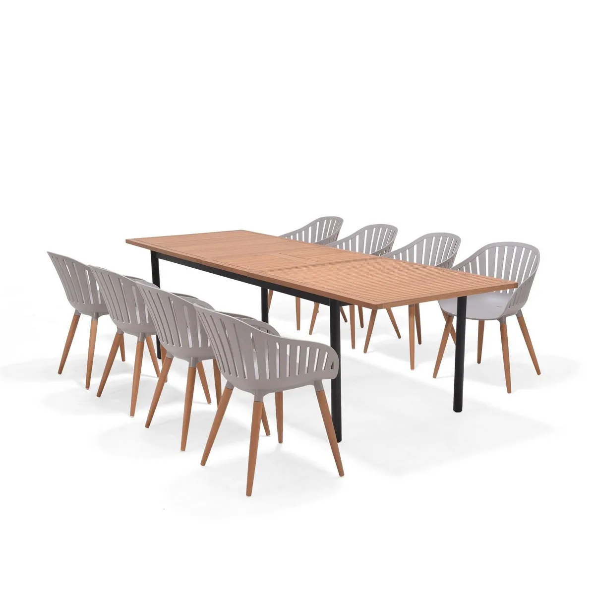 MIDTOWN - Juego De Terraza Extensible Madera 267x90cm Cannes con 8 Sillas