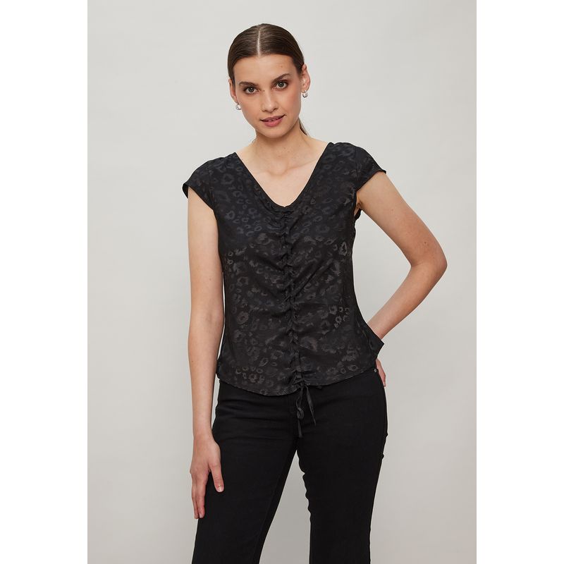 ASH - Blusa Manga Corta Negro Mujer Ash