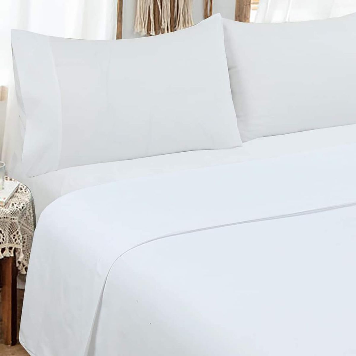 GENERICO - Juego de sabanas Super King 200 hilos blanca 2 fundas almohadas