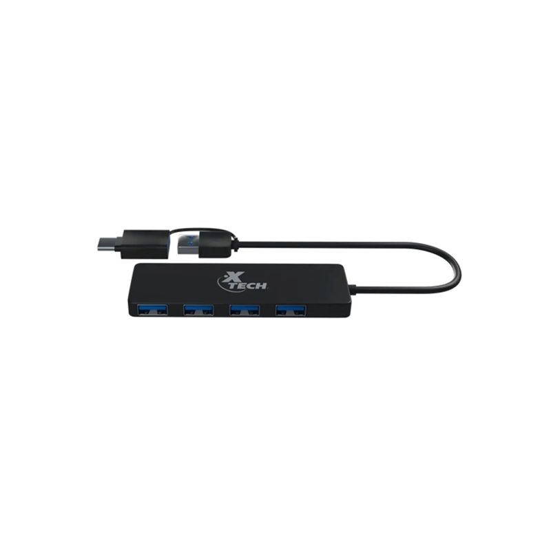 XTECH - Hub Usb Con Adaptador USB-C Y USB-A 4 Puertos USB Negro XTECH