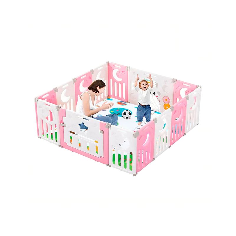 MUNDO ONLINE - Corral Bebe Multiformas Plástico 14 + 2 Plegable Rosado