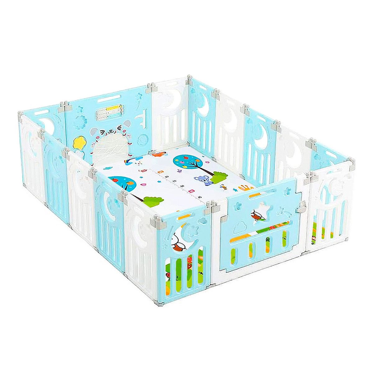 MON PETIT - Corral Bebe Multiformas Plástico 14 + 2 Plegable Celeste