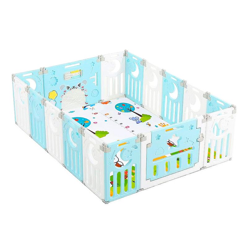 MUNDO ONLINE - Corral Bebe Multiformas Plástico 14 + 2 Plegable Celeste