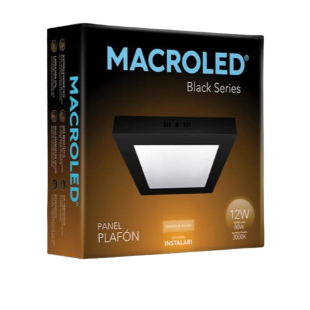 BOSCO - PLAFON PANEL LED 12W NEGRO CUADRADO 3000K BOSCO