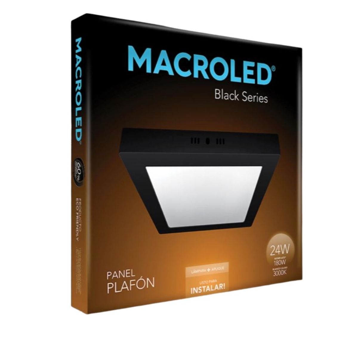 BOSCO - PLAFON PANEL LED 24W NEGRO CUADRADO 3000K - Negro