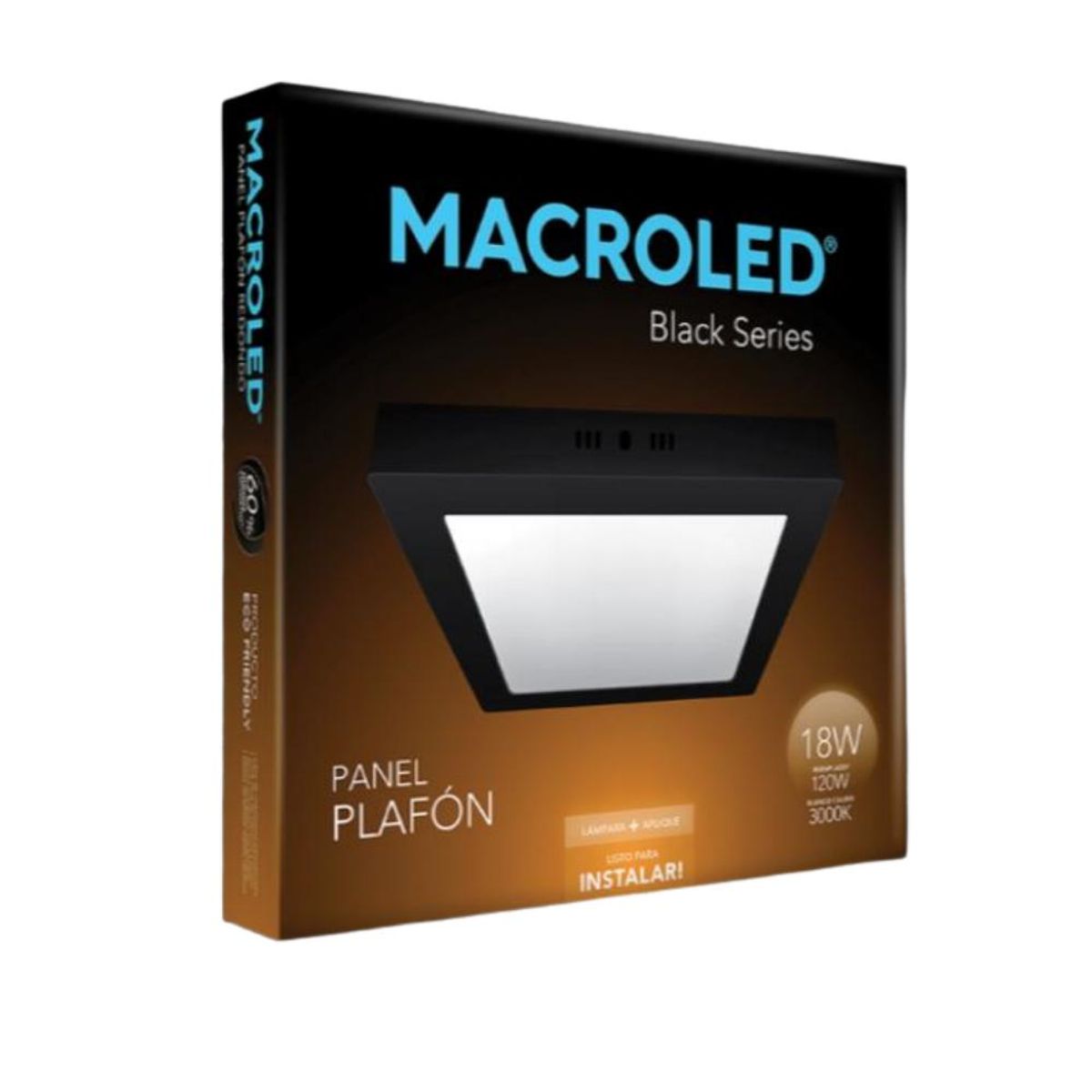 BOSCO - PLAFON PANEL LED 18W NEGRO CUADRADO 3000K BOSCO