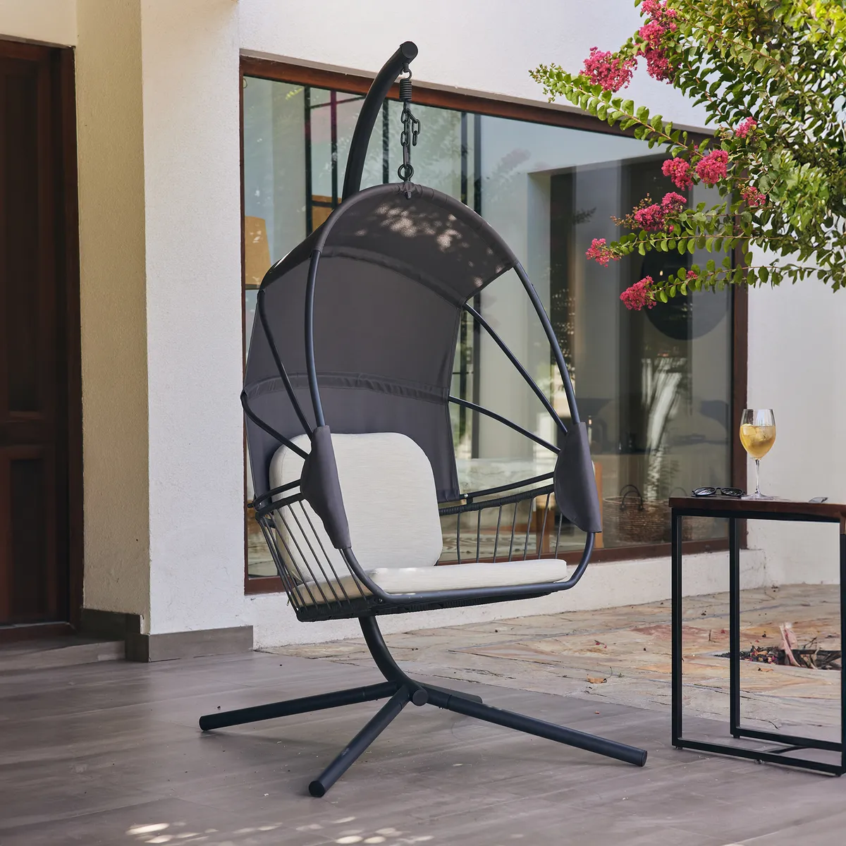 RELAN - Silla Colgante Bali para Terraza con Base y Cojines