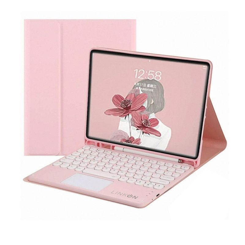 LINKON - Carcasa Funda Teclado Para iPad Tablet Linkon +Pad - Rosa - 10,2"