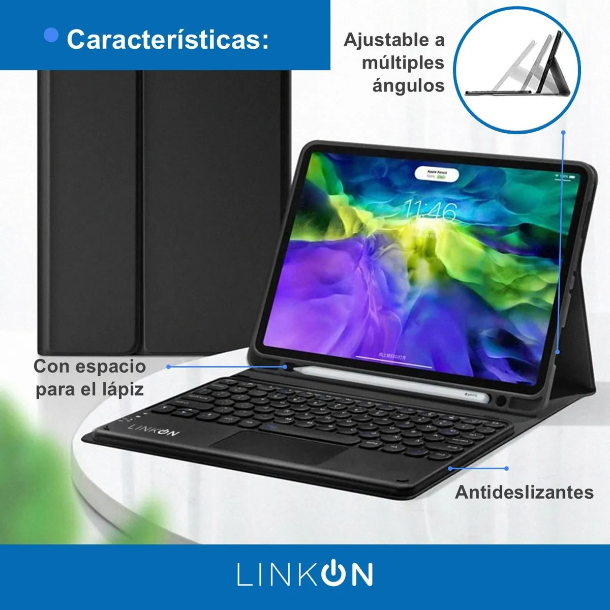 LINKON - Carcasa Funda Teclado Para iPad Tablet Linkon +Pad - Negro - 10,9"